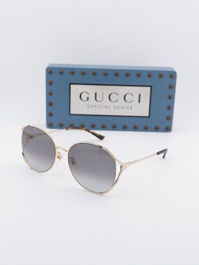Gucci GG0650SK 002 Round Sunglasses - Gold / Grey